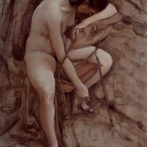 89 Sun Jingbo, “The Female Nude Leaning against the Back of the Chair”, oil painting, 1988