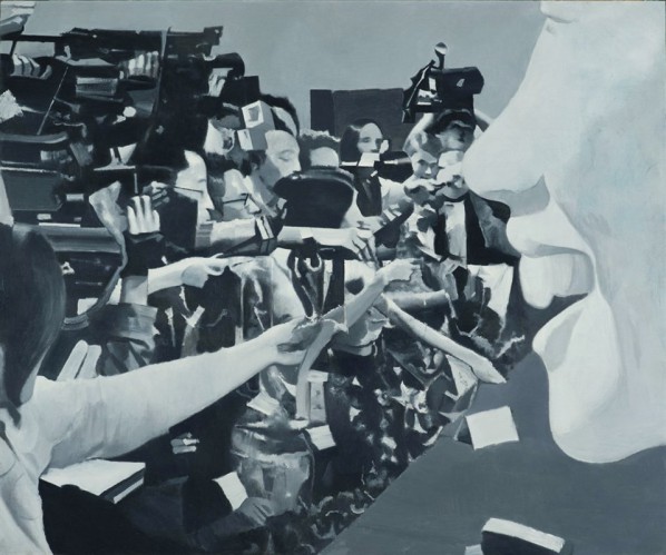 Ye Henggui, Press conference, 2013; oil on canvas, 130x160cm