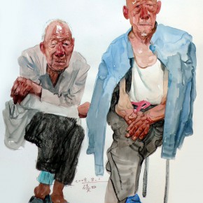 16 Li Xiaolin, “The Old Brothers”, watercolor, 54 x 47 cm, 2008