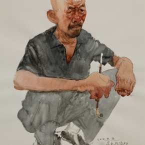 25 Li Xiaolin, “The Village Head”, watercolor, 54 x 47 cm, 2010