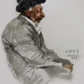 26 Li Xiaolin, “Uncle Bayike”, watercolor, 54 x 48 cm, 2010