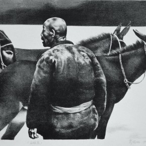 98 Li Xiaolin, “Driving Livestock No.1”, lithograph, 39 x 54 cm, 1990