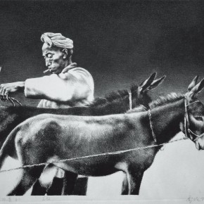 99 Li Xiaolin, “Driving Livestock No.2”, lithograph, 40 x 54 cm, 1990