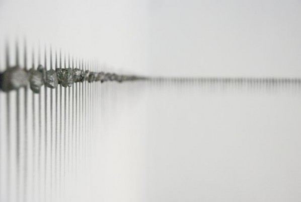Teresita Fernández, Horizon (Halo) (2011), graphite, magnets, dimensions variable. Courtesy the artist and Lehmann Maupin, New York and Hong Kong. Teresita Fernández, Horizon (Halo) (2011), graphite, magnets, dimensions variable. Courtesy the artist and Lehmann Maupin, New York and Hong Kong.
