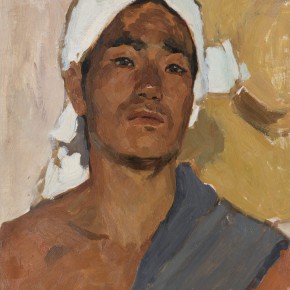 02 Wen Lipeng, The Young Farmer with a Headband, oil on cardboard, 41.8 x 32.3 cm, oil on cardboard, 1973