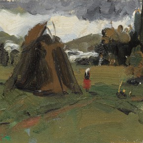 112 Wen Lipeng, The Scenery of a Ranch, oil on cardboard, 14.5 x 22 cm, 1961