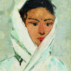 12 Wen Lipeng, The Uighur Girl with a White Scarf, oil on cardboard, 28.5 x 21.5 cm, oil on cardboard, 1961