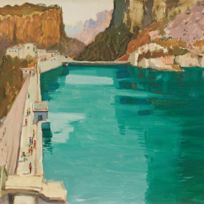 131 Wen Lipeng, Reservoir of the Mountain, oil on cardboard, 39.3 x 54.5 cm, 1976