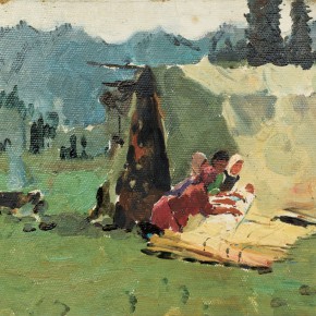 132 Wen Lipeng, Making a Felt, oil on cardboard, 28 x 32.5 cm, 1961