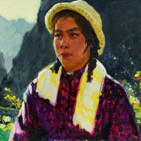 19 Wen Lipeng, A Warrior of Female Digging Stone Team, oil on cardboard, 36.5 x 50.4 cm, 1975