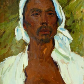 38 Wen Lipeng, The Farmer with the White Headband of a Blue Edge, 44 x 33.4 cm, oil on cardboard, 1973