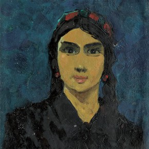39 Wen Lipeng, The Uygur Girl with a Blue Background, oil on cardboard, 26.5 x 24 cm, oil on cardboard, 1961