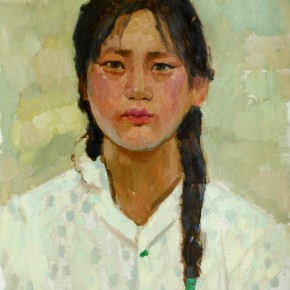 55 Wen Lipeng, The Girl Wearing a Sweater (of grey dots), oil on cardboard, 43.6 x 33.7 cm, 1973