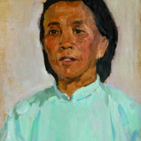 58 Wen Lipeng, The Woman Wearing a Blue Cloth, oil on cardboard, 42.3 x 32.5 cm, 1973