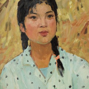 62 Wen Lipeng, The Girl in Front of the Haystack, oil on cardboard, 43.4 x 32.8 cm, 1973