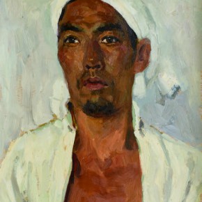 66 Wen Lipeng, The Senior Farmer Wearing a White Cloth and White Headband No.2, oil on cardboard, 44 x 33.4 cm, 1973