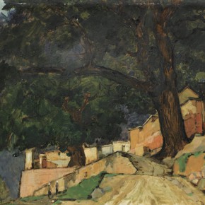 76 Wen Lipeng, A Village of Taihang Mountains, oil on cardboard, 38.8 x 54.4 cm, 1977