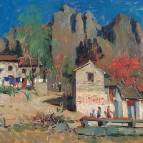 78 Wen Lipeng, A Mountain Village Primary School, oil on cardboard, 37.2 x 53.5 cm, 1975