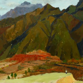 99 Wen Lipeng, Major Peak of Wangwu Mountains, oil on cardboard, 34.5 x 47.2 cm, 1977