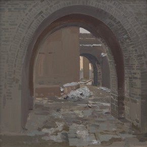 59 Yuan Yuan, The Small Town outside the City Gate, oil on canvas, 50 x 50 cm, 2009