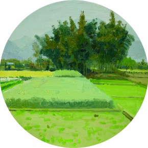 81 Yuan Yuan, The Roadside Scenery, oil on canvas, diameter 80 cm, 2012