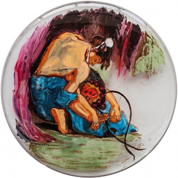 Feng Mengbo, Farewell to Monkey King, 2014; Mixed media on polyester and aluminum (drum skin, 57x57cm