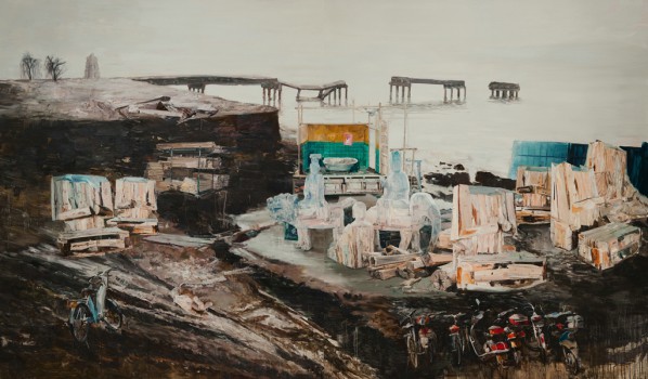 Li Qing, A Buddha Factory at the Riverside2012.7-9;Oil on Canvas 240X408cm