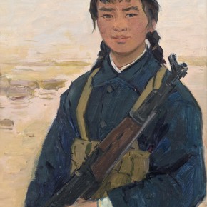 102 Ma Changli, A Female Militia, oil on cardboard, 55.5 x 40 cm, 1977