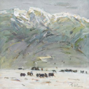15 Ma Changli, At the Foot of the Snow Mountains, oil on linen, 30 x 30 cm, 2004