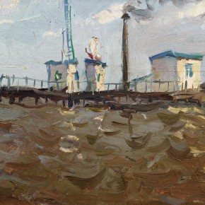 30 Ma Changli, The Oil Field in the Water, oil on cardboard, 26 x 38 cm, 1965