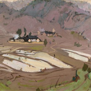 57 Ma Changli, Red Land in the Hometown, oil on cardboard, 27 x 35 cm, 1965