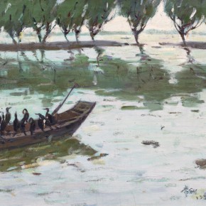 62 Ma Changli, Riverside Osprey, oil on linen, 41 x 32 cm, 1994