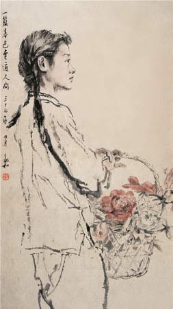 Jiang Zhaohe, A Flower Girl, 98 × 52 cm, 1948