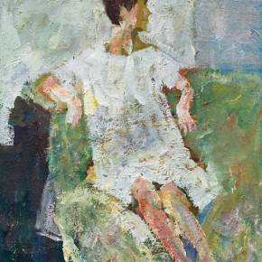 08 Luo Erchun, Back Against the Sofa, oil painting, 45.5 x 38 cm, 2009