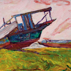 09 Luo Erchun, The Old Wooden Boats, oil painting, 80 x 144 cm, 2009