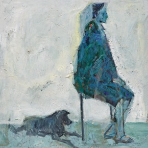 65 Luo Erchun, Profile of a Man Sitting on a Stool, oil painting, 46 x 46 cm, 2009