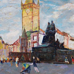 75 Luo Erchun, Prague Square, oil painting, 92 x 122 cm, 2014