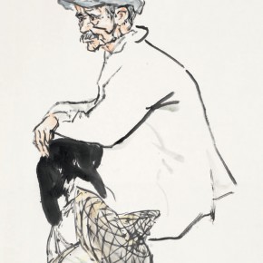 81 Luo Erchun, The Old Man Sitting, Chinese painting, 69 x 46 cm, 2014