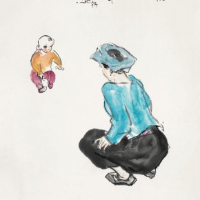 83 Luo Erchun, Learn to Walk, Chinese painting, 69 x 69 cm, 2014