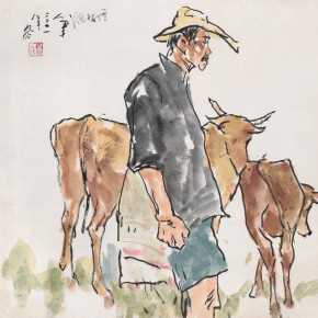 92 Luo Erchun, To Pasture Cattle, Chinese painting, 68 x 69 cm, 2011