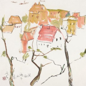 96 Luo Erchun, Impression of the Coastal City, Chinese painting, 69 x 69 cm, 2014