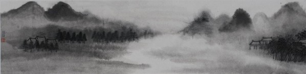 Zhu Yamei, When Clouds Rise, 2014; ink on paper, 138x35cm