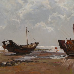 37 Ding Yilin, Gathering Seafood on the Beach When the Tide is Ebbing, 60 x 70 cm, 2014