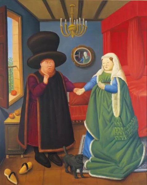 Fernando Botero, The Arnolfini after Van Eyck (2006), Oil on canvas, 205X165cm