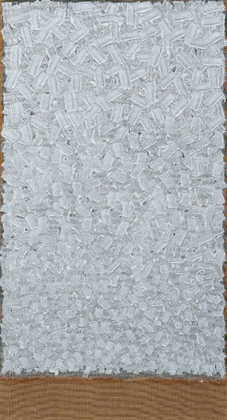 Ha Chong-Hyun, Conjunction No. 97-035. Oil on hemp cloth. 86 58 x 47 14 in. (220 x 120 cm.)