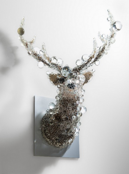 Kohei Nawa, Resin, Taxidermy, Glass beads, Stainless steel, Alminium (includes pedestal 52 × 59 H1.5 cm) 55 x 72 x 134 cm 2015