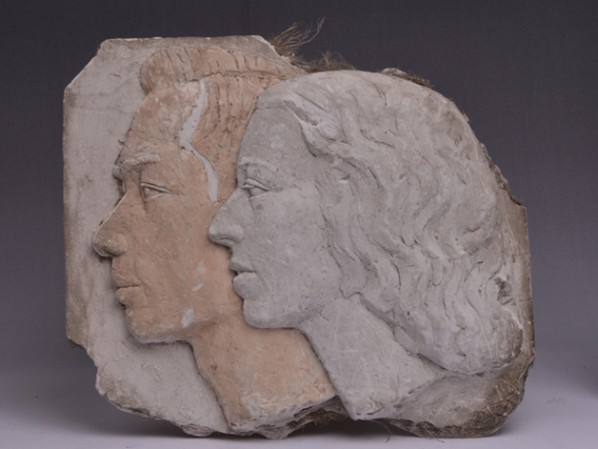 Wang Linyi, Head Profile of Couple Wang Linyi and Wang Henei, 1937, 34x37.5x4.5cm