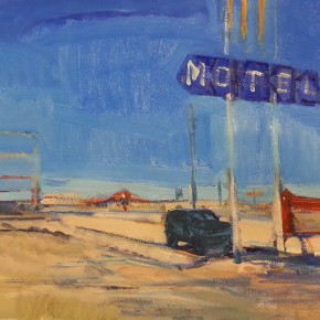 70 Shi Yu, Highway 66 – The Motel, oil on paper, 76 x 55 cm, 2014