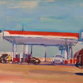 73 Shi Yu, Highway 66 – Gas Station, oil on paper, 76 x 55 cm, 2014