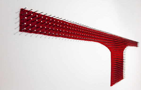 Šejla Kamerić, Measure (L), 2015; cotton, steel nails, 735 ⅹ 53 ⅹ 4cm; Courtesy of the artist and Tanja Wagner Galerie